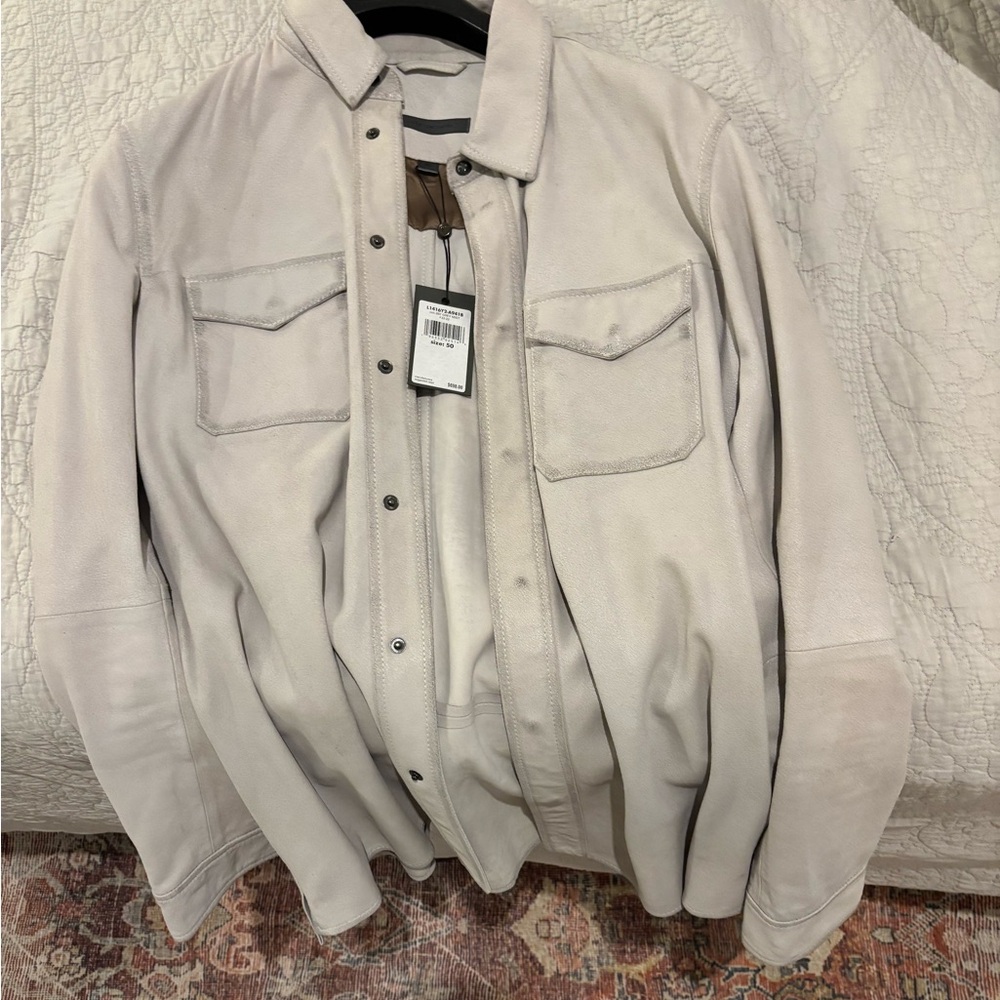 White leather distressed shirt jacket John varvatos